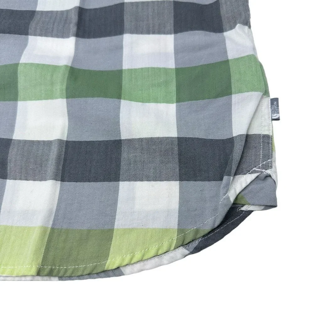 The North Face Short Sleeve Blue Lime Plaid Cotton Blend Button Up Shirt‎ Large